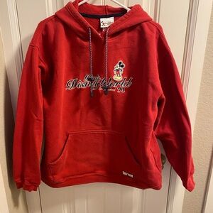 Vintage Walt Disney World Hoodie Sweatshirt Red Mickey Mouse Pullover Lg Large